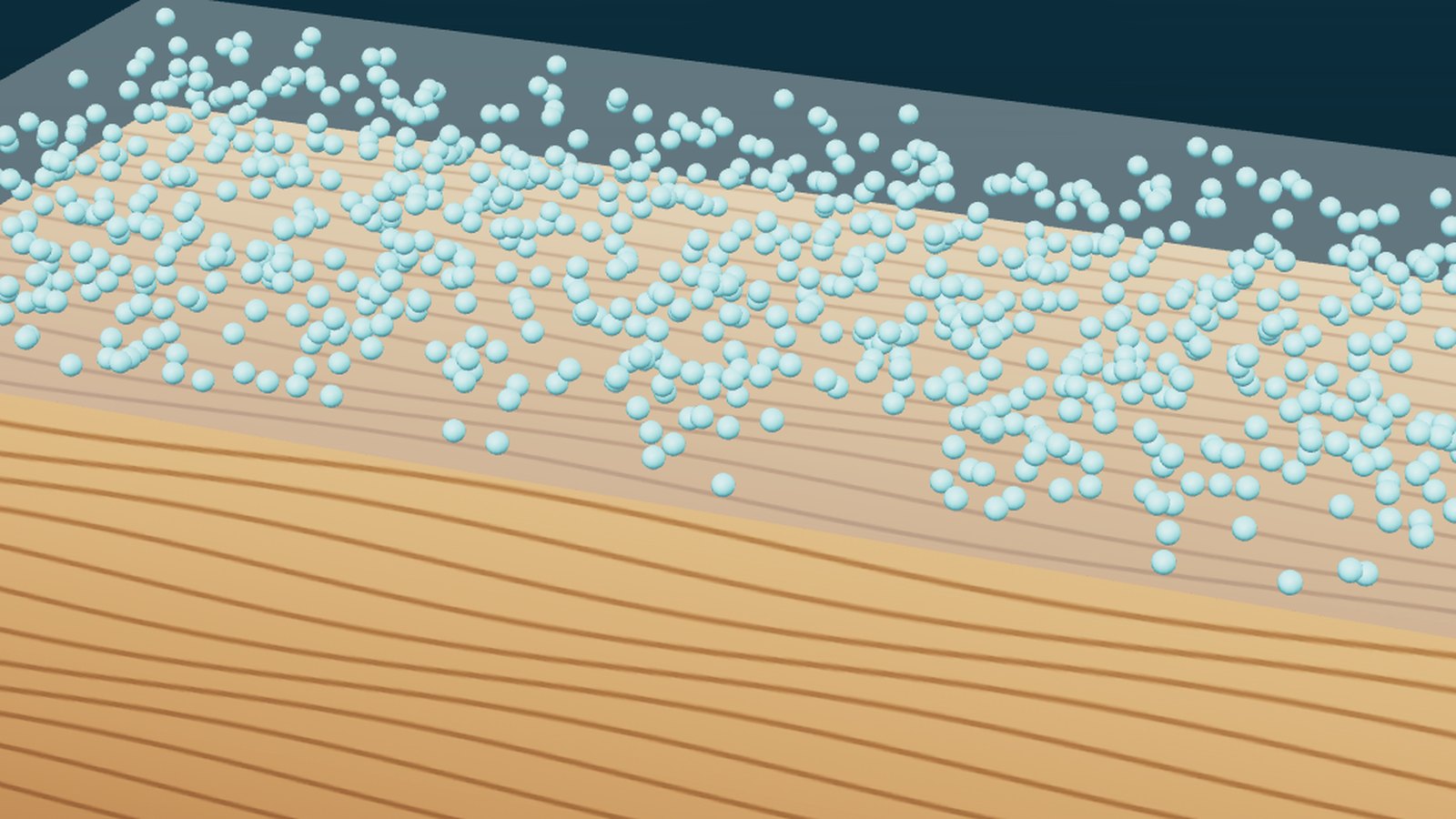 Illustration of a wood surface with a clear coating filled with nano silica particles